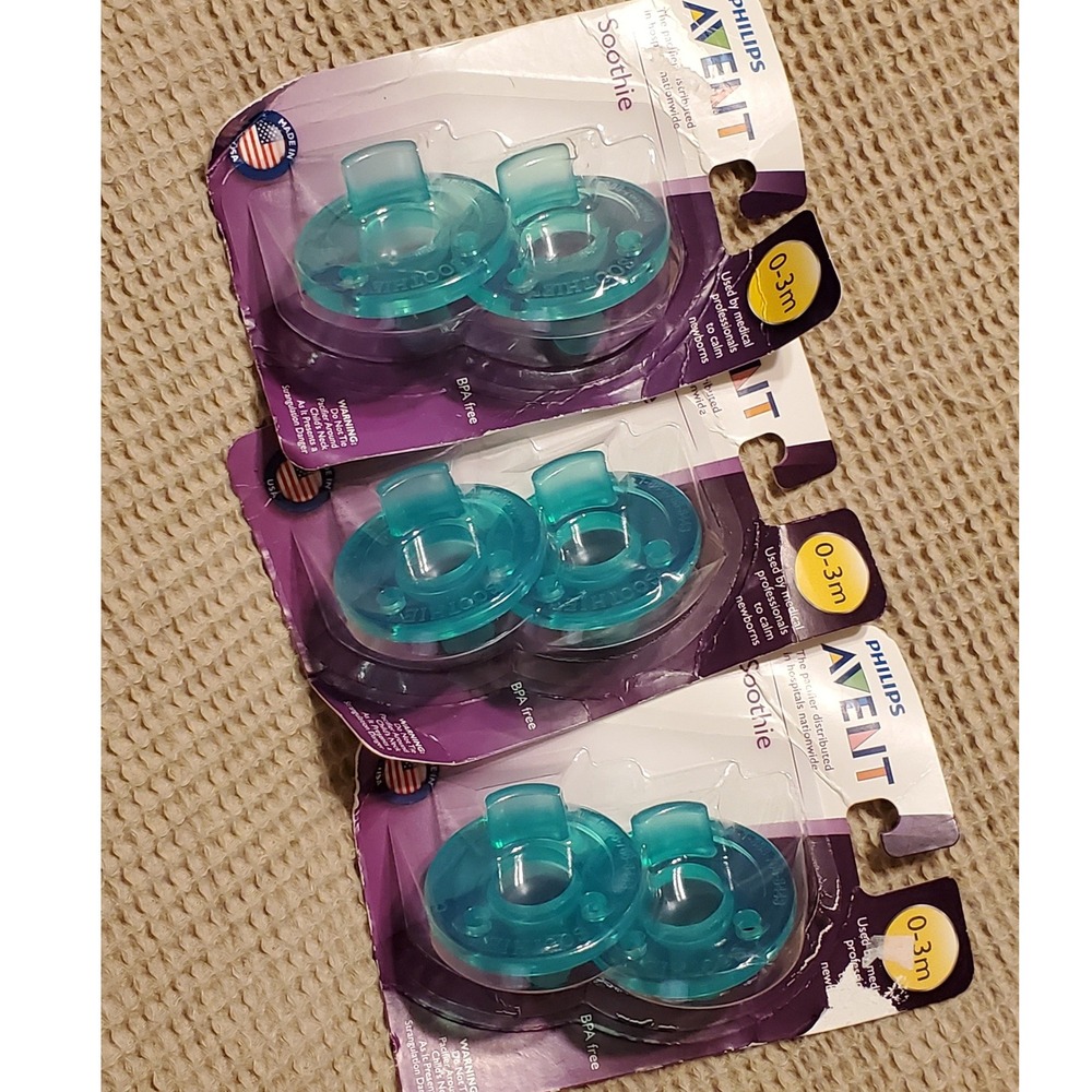 Philips Avent Soothie Pacifier Teal 0-3m 6-Pack Hospital Grade Silicone New 0-3M